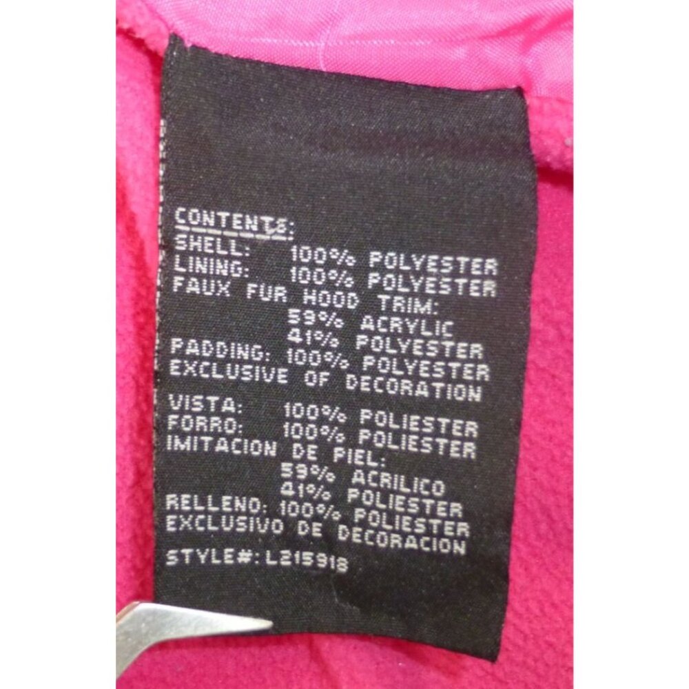 London Fog Girls Pink Puffer Coat W/ Hood & Floral Fleece Interior Size M 5-6 - Picture 8 of 11